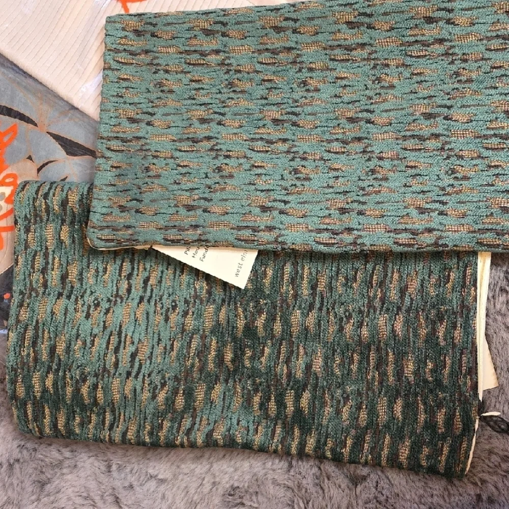West Elm Jasper Green Beige Textured Chenille Pillow Cover 16x16 Bundle Of2